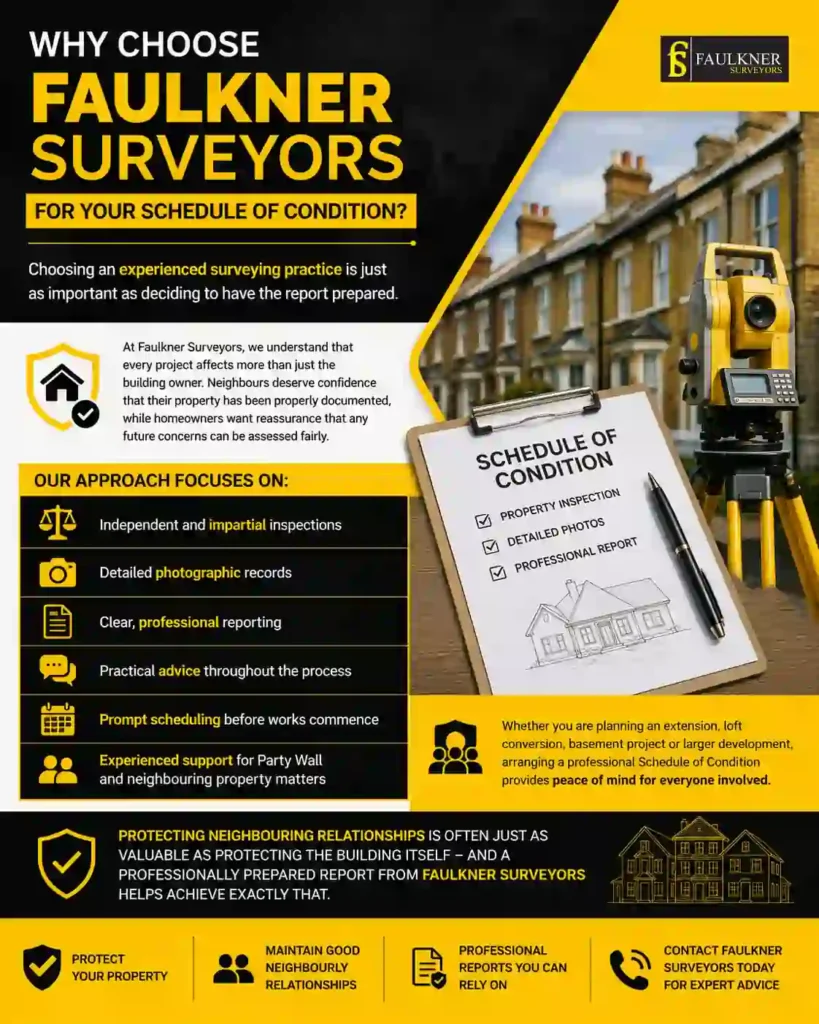 Schedule of Condition: What It Is and Why It Protects Both Neighbours 3 Why Choose Faulkner Surveyors for Your Schedule of Condition Peckham?
